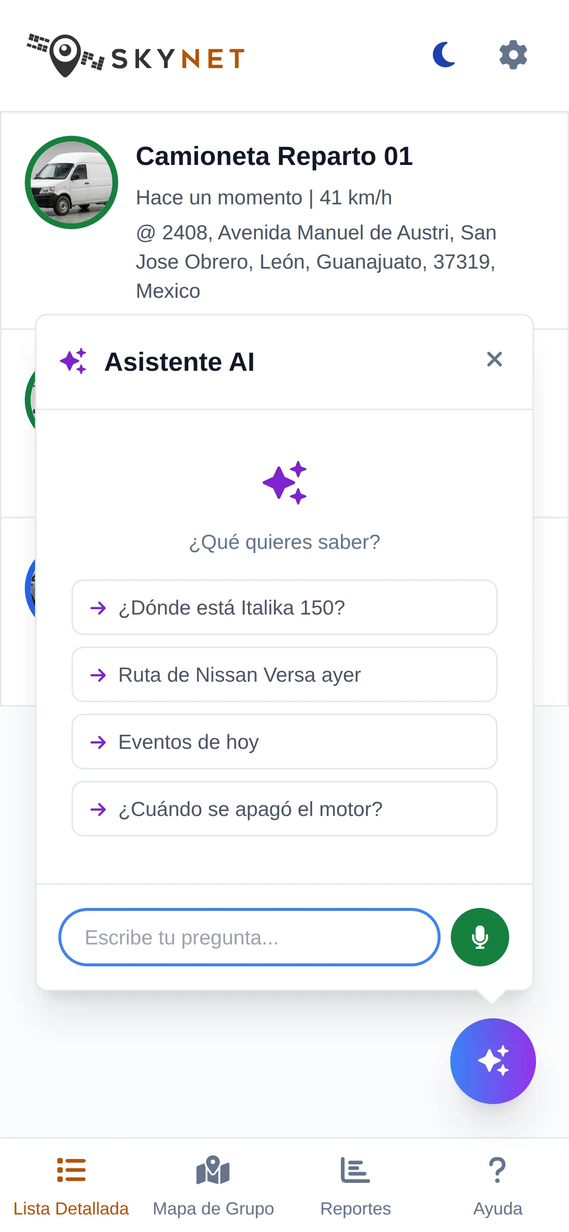 El asistente de la aplicación, con sugerencias sobre las unidades del cliente