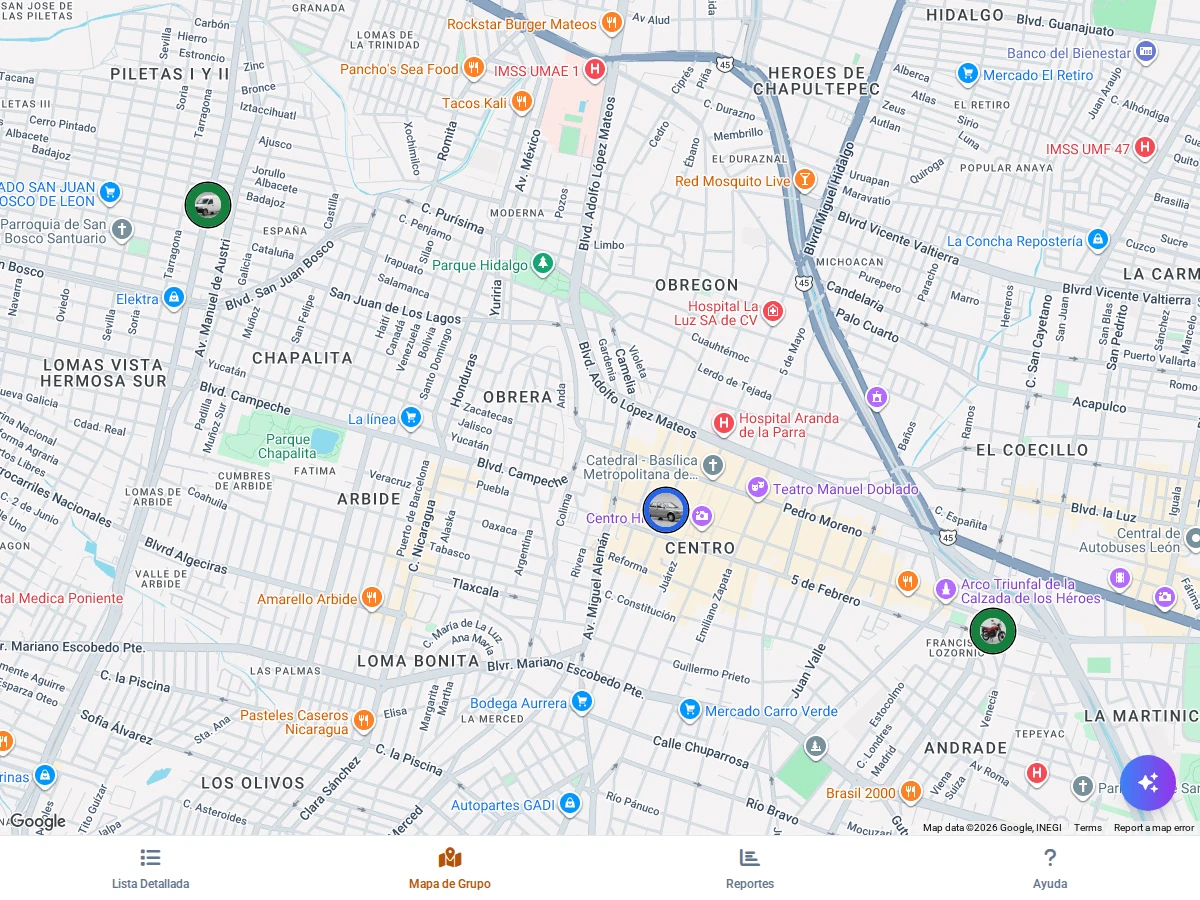 La aplicación de SkyNet en pantalla de computadora, con toda la flota sobre el mapa