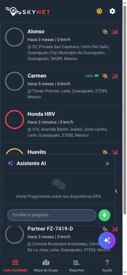 Asistente AI - Pregunta sobre tus dispositivos GPS